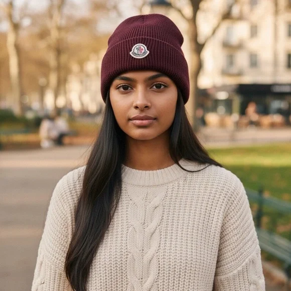 Moncler Deep Red Knit Beanie - Picture 5 of 6